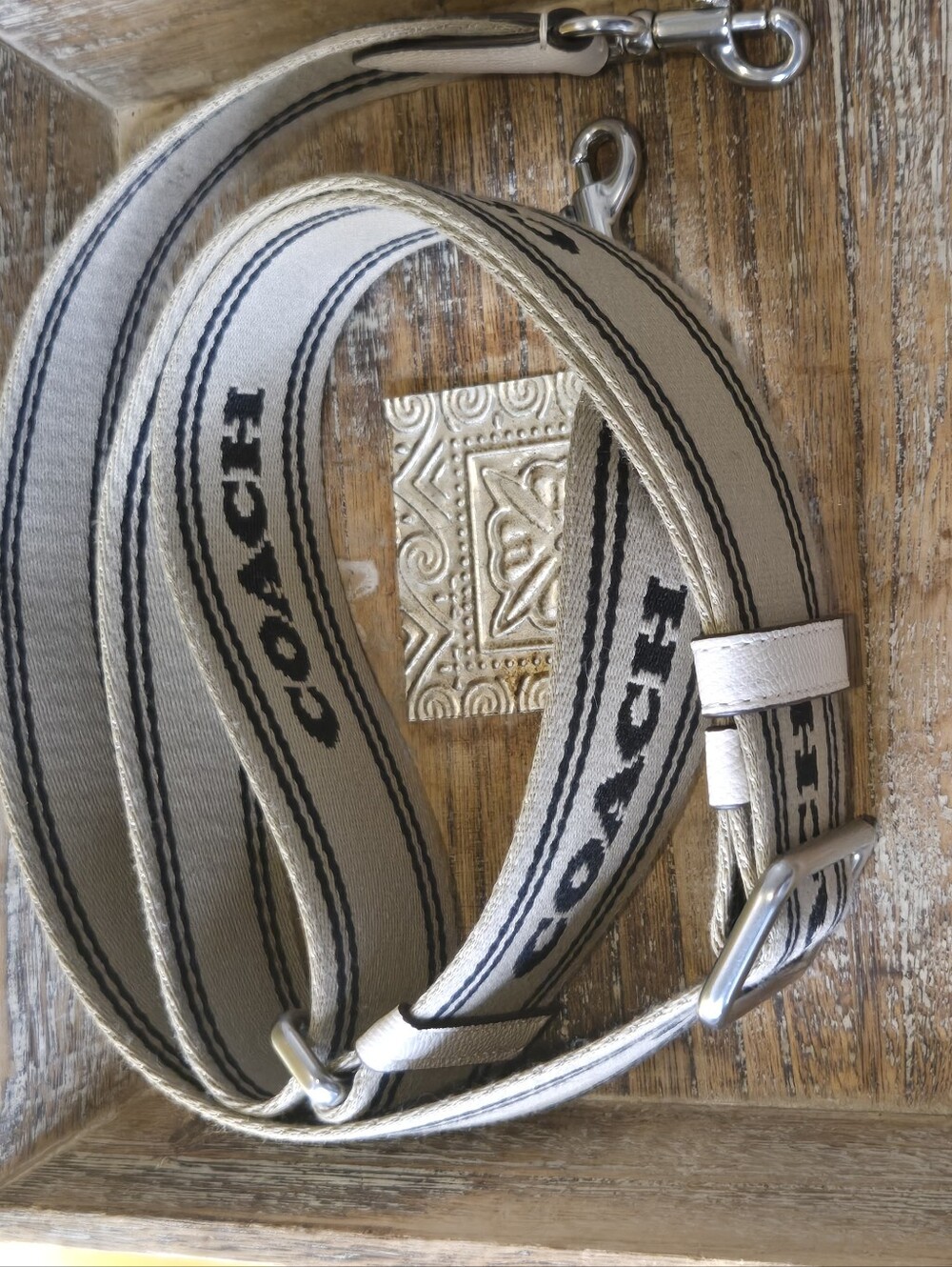 Coach Wide Webbing Crossbody Bag Strap Canvas Jacquard Chalk White Logo Silver C